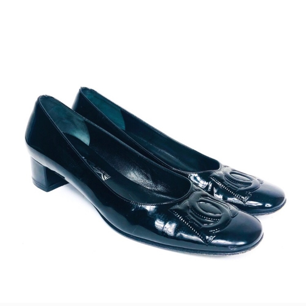 Salvatore Ferragamo black patent leather pumps